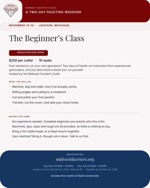 Beginner Faceting Class, November 2026